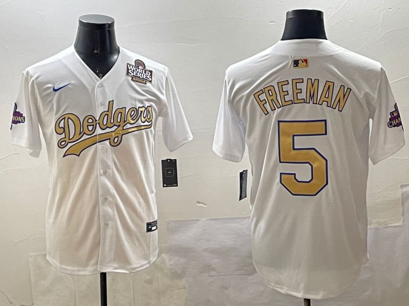 Men Los Angeles Dodgers #5 Freeman White Champion gold character 2025 Nike MLB Jersey style 3313